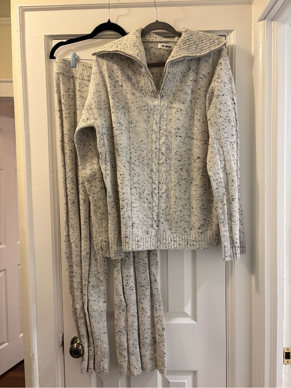Speckled Knit Sweater Set - Cream with Black Flecks